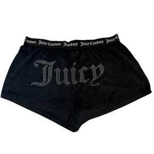 Juicy Couture Y2K Black Velour Rhinestone Logo Low Rise Booty Shorts, Size Large